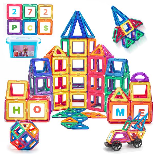 272 Pieces 2 in 1 Magnetic Building Blocks and Cognitive Flashcards