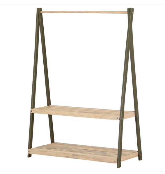 Wooden Clothes Rack with 2-Tier Storage Shelves - Modern &amp; Smart by Woodsy