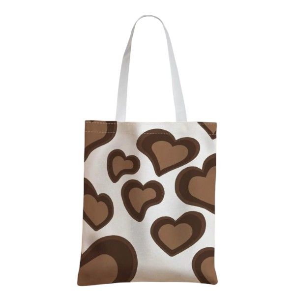 Brown Chic Heart Print Shopper Tote Bag - White