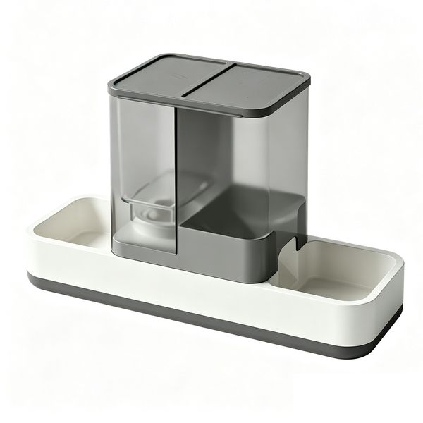 2-in-1 Pet Automatic Food and Water Dispenser Set, for Small Dog &amp; Cat,Grey