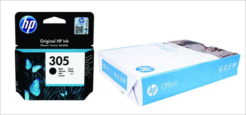 HP 305 Black Ink Cartridge and Paper Bundle