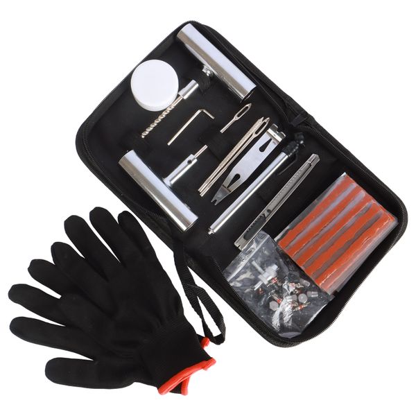 Portable Tubeless Tire Emergency Puncture Repair Kit-62 pieces-black