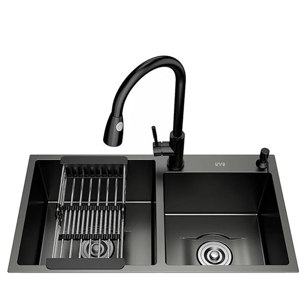 78 cm Double Bowl Kitchen Sink, Stainless Steel Undermount &amp; Drainboard