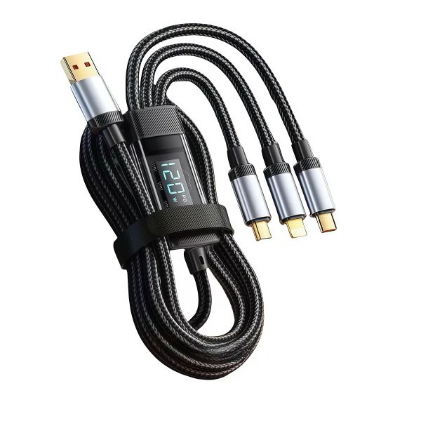 3-in-1 Fast Charging Cable 120W, 1.2M Nylon Braided Charger Cord