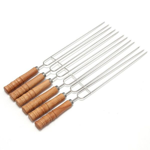 Outdoor BarbecueFork Large Double - End Stainless Steel Wooden Handle