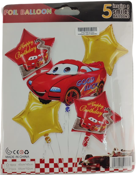 Flexless 5 Pieces Red Cars Themed Birthday Balloon Set
