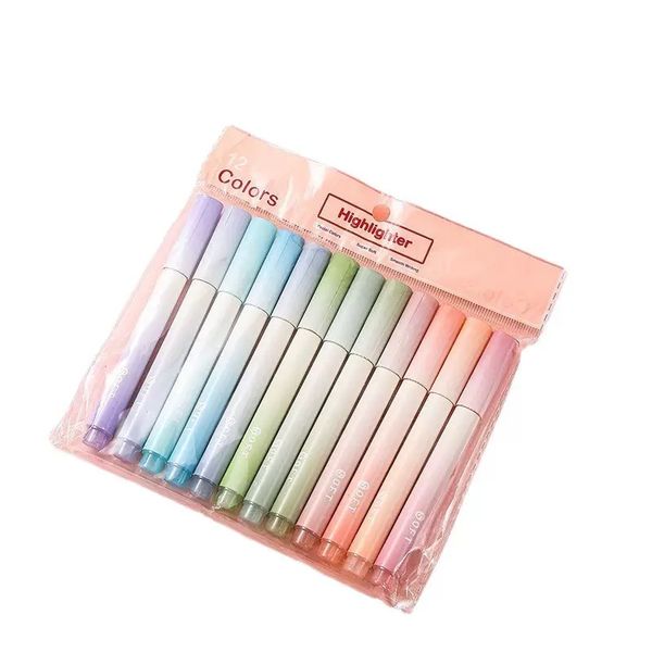 12-Piece Set of Gradient Color Highlighter Markers