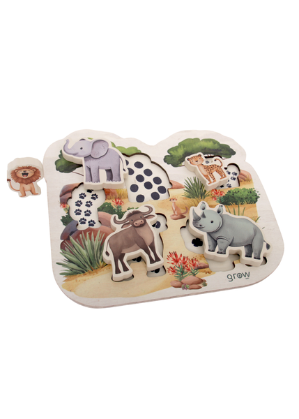 Grow Baby ~ Wooden Chunky Puzzle ~ Big Five Animals