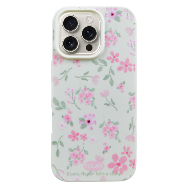 Delicate Pink Floral Print Phone Case Compatible With iPhone 16 Pro - Cream