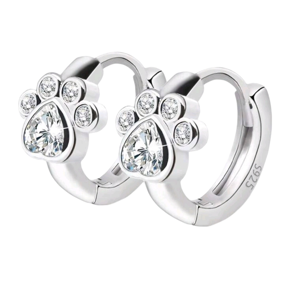 925 Sterling Silver Dog Paw Clip-On Earrings