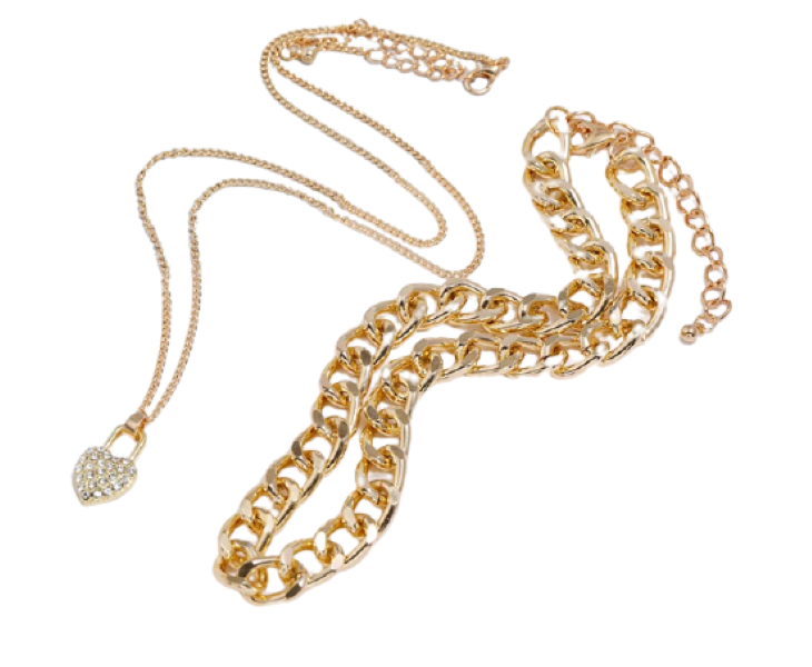 Multilayer Chain &amp; Heart Necklace- Gold