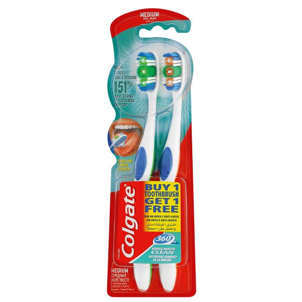 Colgate 360 Clean Medium Toothbrush - 2 Pack