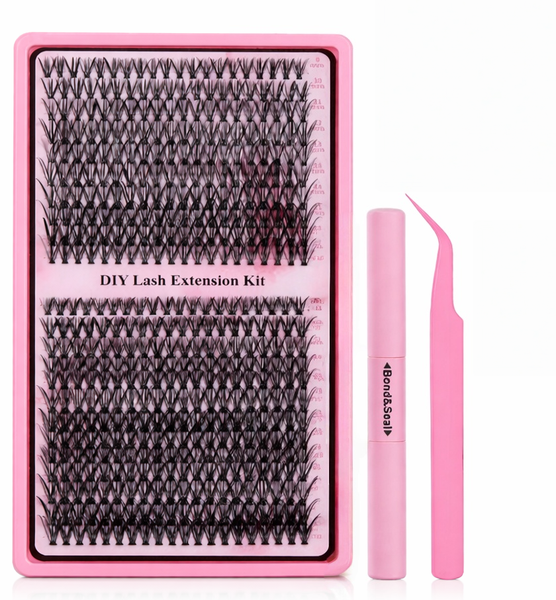 400 Count 9 to 16mm Cluster Eyelash DIY Kit with Bond Seal and Tweezer