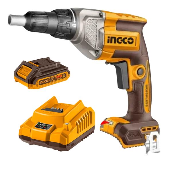 Ingco - Cordless Drywall Screwdriver 6.35mm-1/4 with 2AH Battery &amp; Charger
