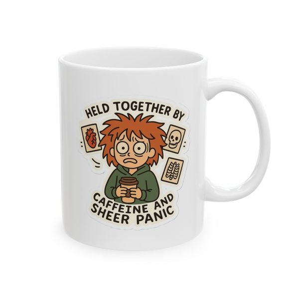 Held Together By Caffein And Sheer Panic - Mug