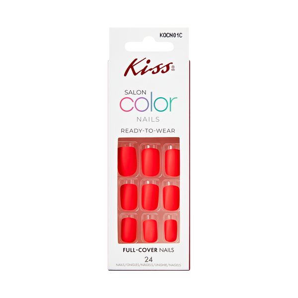 KISS Salon Vibrant Red Artificial Stick on Nails Ready to wear