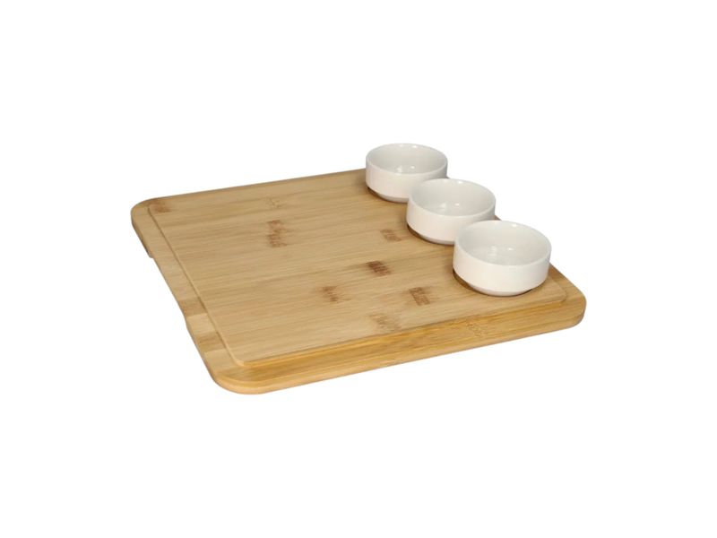 Bamboo Serving Board &amp; Bowls Set 4 Piece