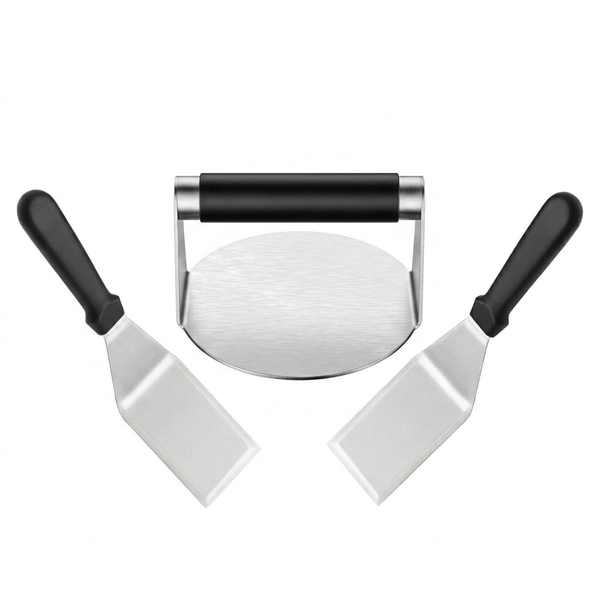 Professional Stainless Steel Burger Press and Spatula Set