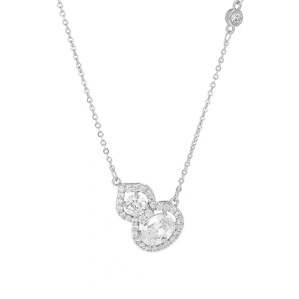 Silver-Plated Double Heart CZ Pendant Necklace