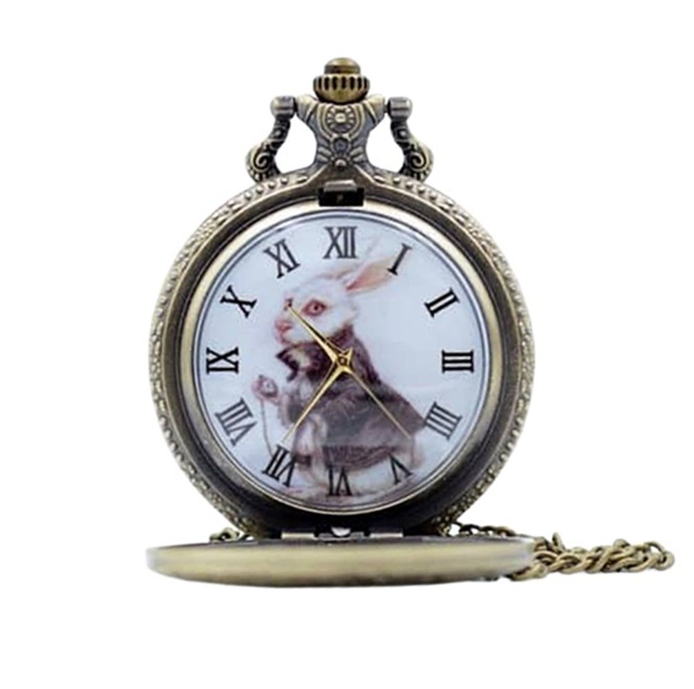 Alice In Wonderland Style Rabbit Pattern Necklace Chain Quartz Pocket