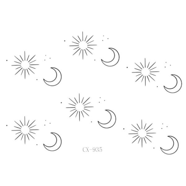 Celestial Sun &amp; Moon Minimalist Temporary Tattoo Set - Black