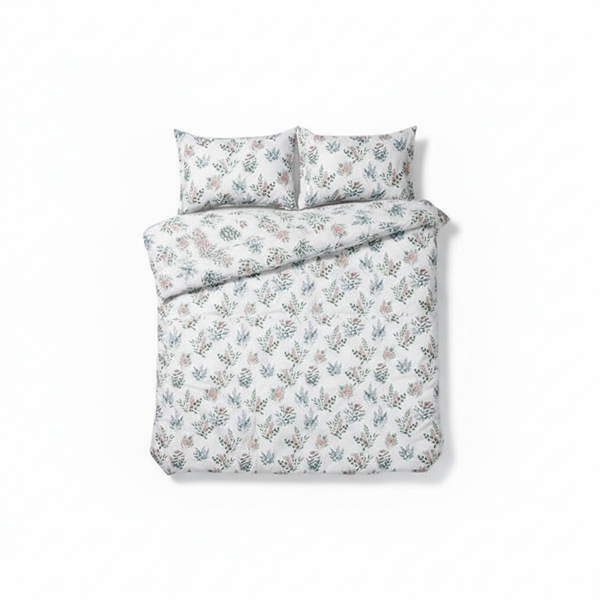 Floral Print Queen Linen Bedding Set - Quilt Cover, Pillow Cases, Sheet