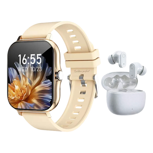Golden Perfect Women's Smartwatch &amp; Earbuds Gift Set-Luxury Bluetooth Combo