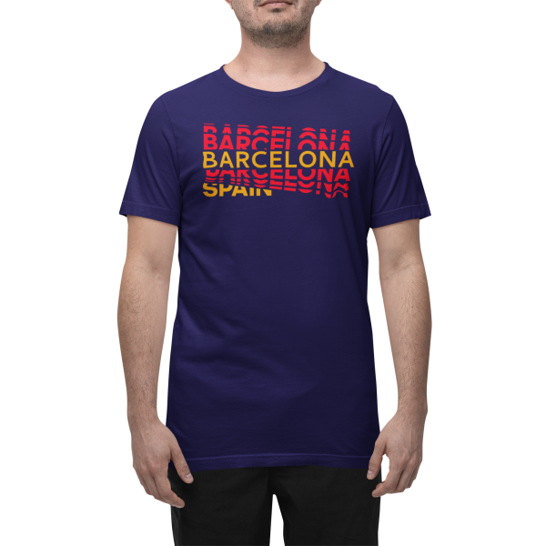 BUFFTEE Word Illusion Barcelona Spain Home Jersey Style Supporters T-Shirt