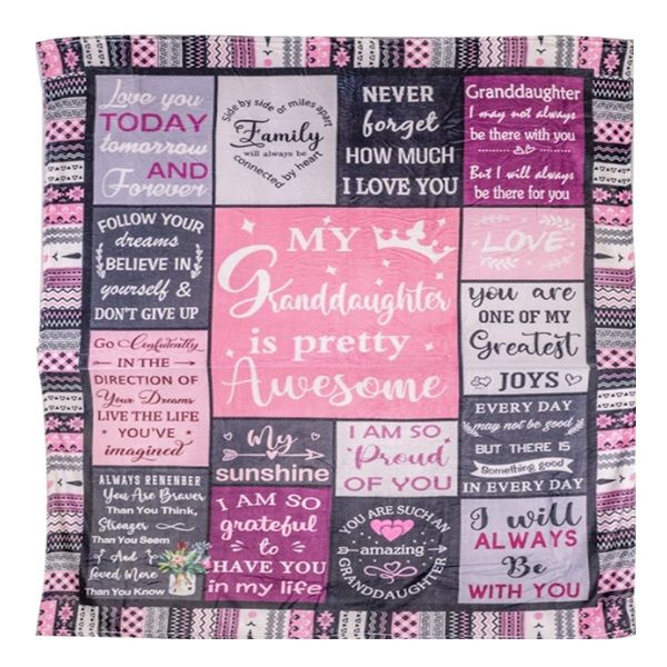 Blanket - Gift of Love for a Granddaughter from Grandma Pink Grey and Black