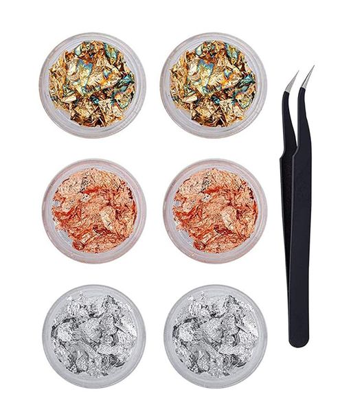 6 Colour Gold Silver Nail Foil Paillette with Tweezer