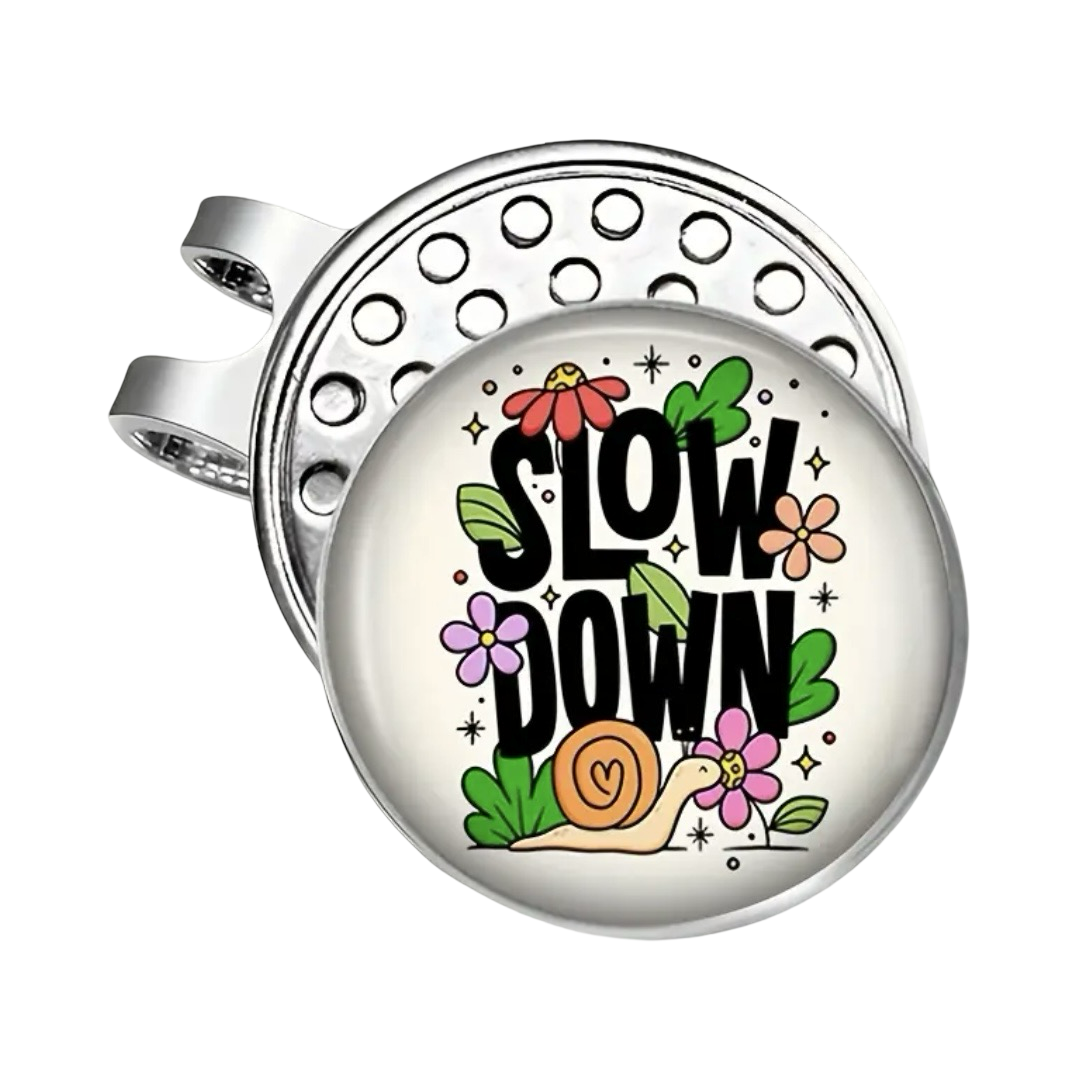 Golf Hat Clip with Removable Ball Marker - Slow Down with Snai & Flowers
