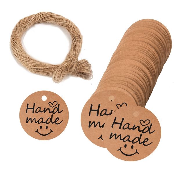 Hand Made Smiley Tags with String (100 tags)
