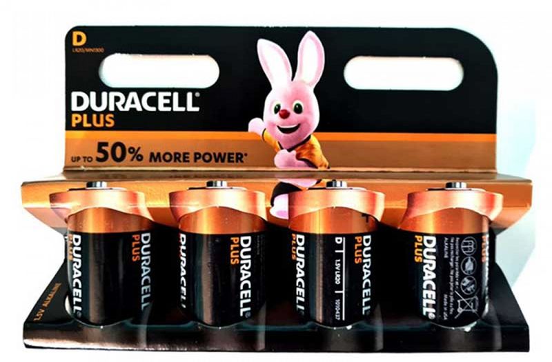 Duracell Plus D Alkaline batteries 1.5V - 4 pack