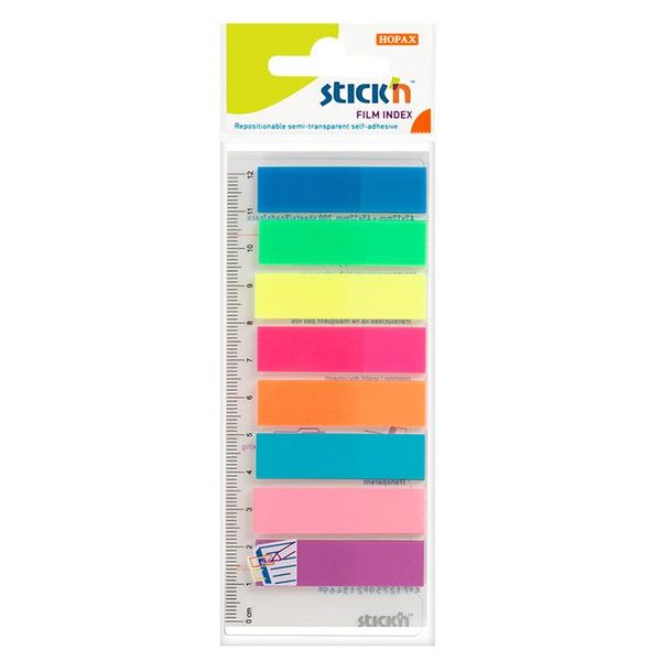 Stick 'n Neon Film Index Tabs 45x12mm - 8 Colours 25 Tabs per Colour