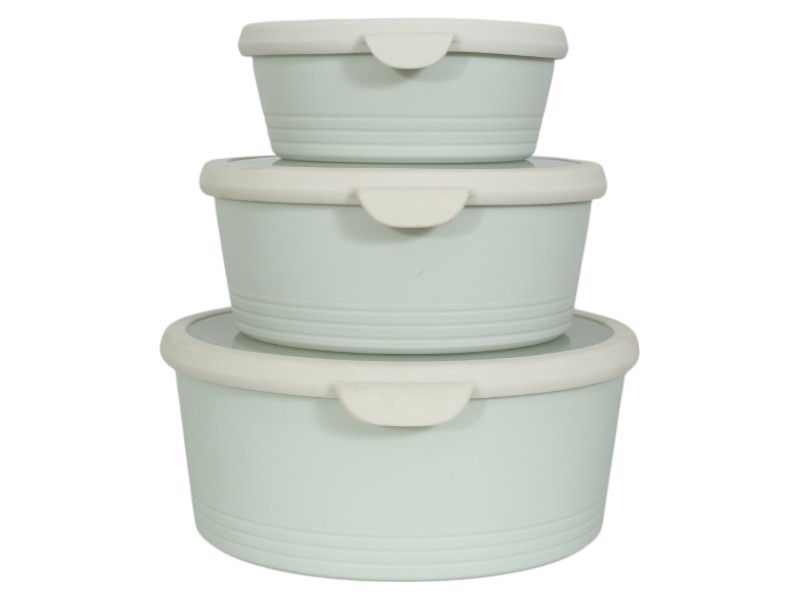 Excellent Housewares 3 Piece Round Sage Storage Containers 1.4Lt 780ml 340ml