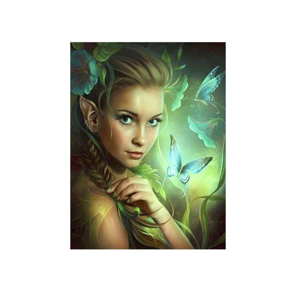 Diamond Painting DIY Kit,Full Drill, 40x30cm- Fairy with Butterflies