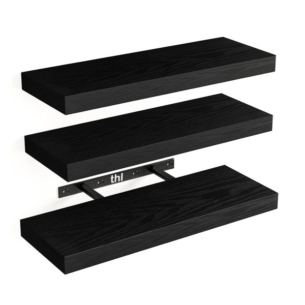 thl 3 Pack Floating Shelves for Wall, Wall Mounted Rustic Wood Shelves