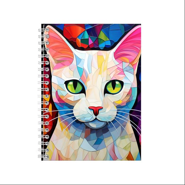 WHITE CAT IN COLORFUL STAINED GLASS 3 A5 Notebook Gift Idea Notepad 229