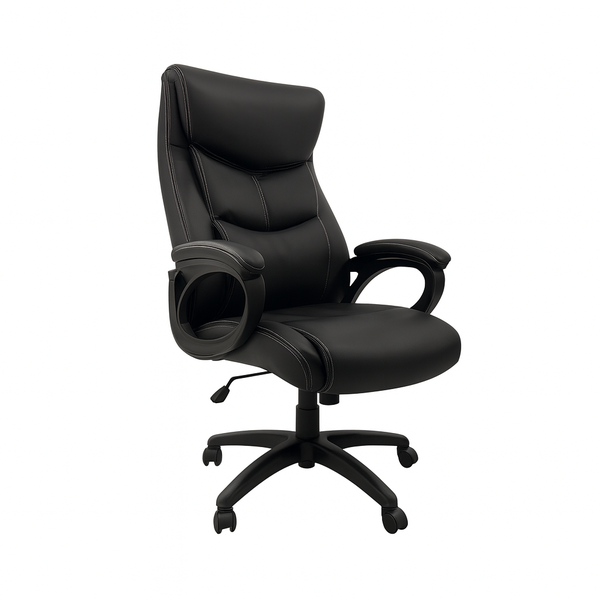 High-Back Chair - Padded Armrests, Black Base