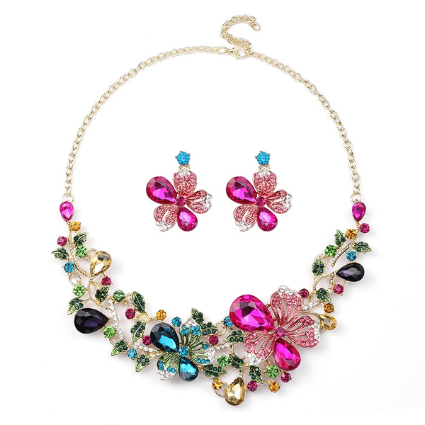 ZELTRYN Multicolor Butterfly Floral Crystal Jewelry Set