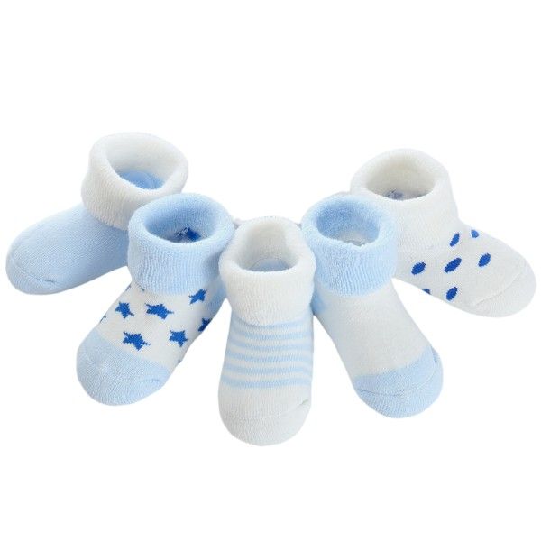 5-Pair Soft Cotton Baby Socks Set - Light Blue