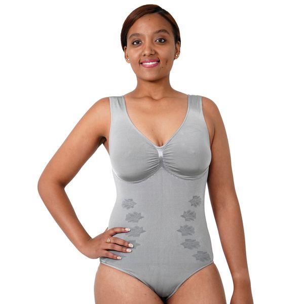 Vercella Vita - Medium Control Bodysuit with Rose Detail - Grey