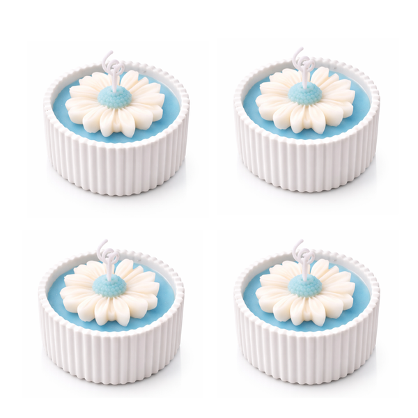 4 Piece Sandalwood Scented Blue Flower Candle Set