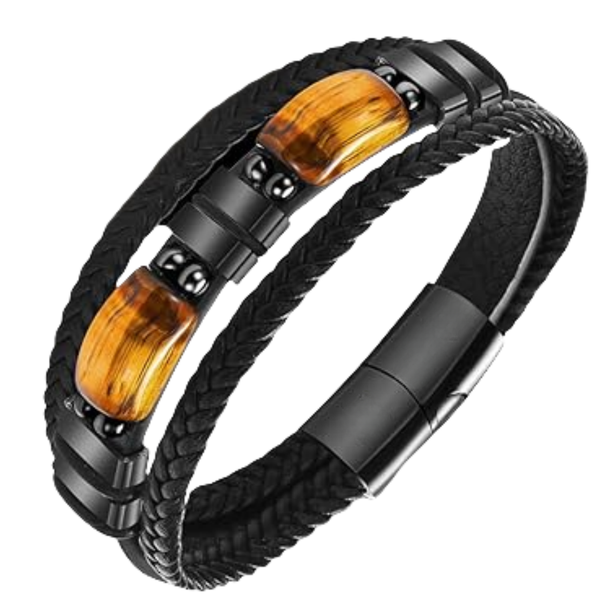 Tiger Eye Stone Leather Bracelet, 23cm, Men's