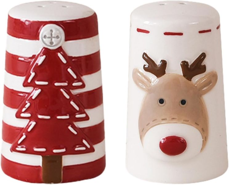 Christmas Ceramic Salt and Pepper Shaker Set - White/Red