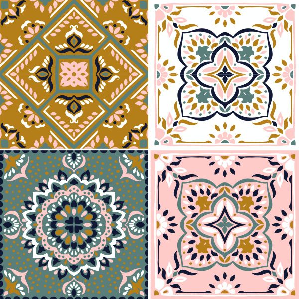 Pink Mediterranean Tile Wall Stickers