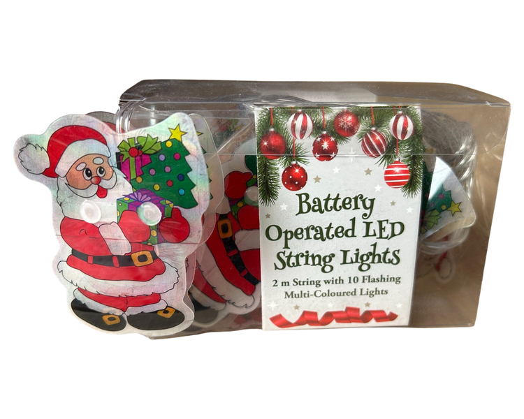 Santa Battery Operated LED 2m String with 10 Flashing Lights