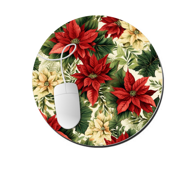 Christmas Floral Mousepad - Round Christmas Poinsettia Mousepad