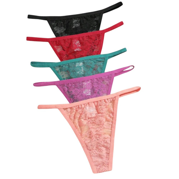 Delicate Floral Lace Lingerie Thong Panties Set - Medium - Multicolor - 5 Piece
