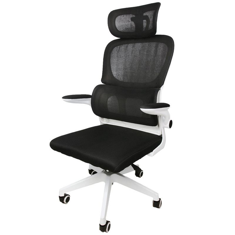 Ergonomic Mesh Desk Chair 360 Adjustable Headrest - White & Black Design